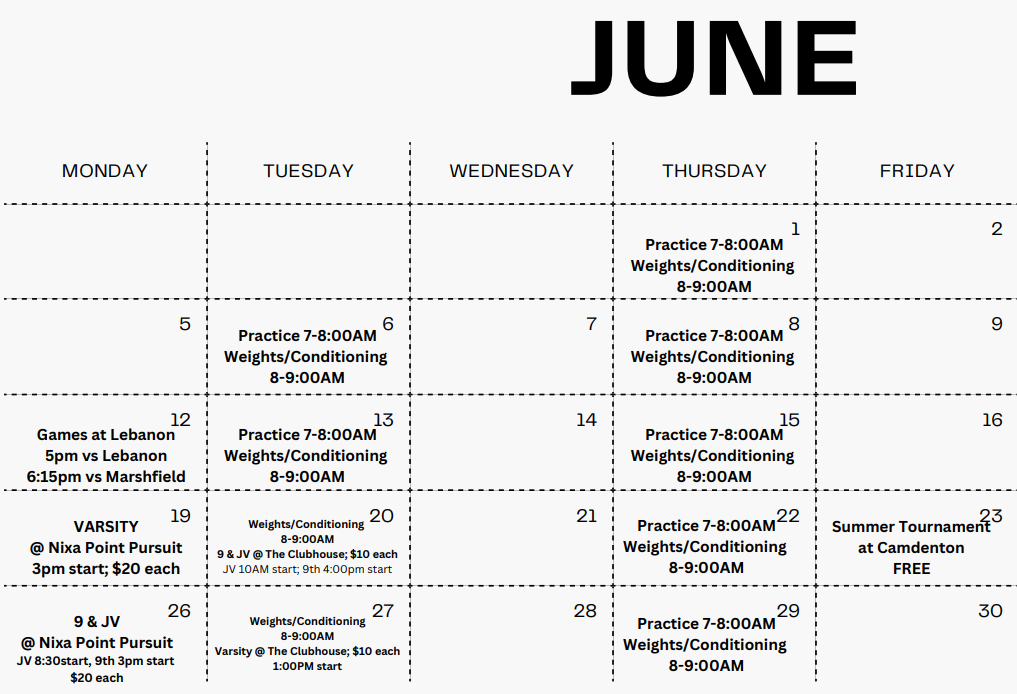 Volleyball June Schedule